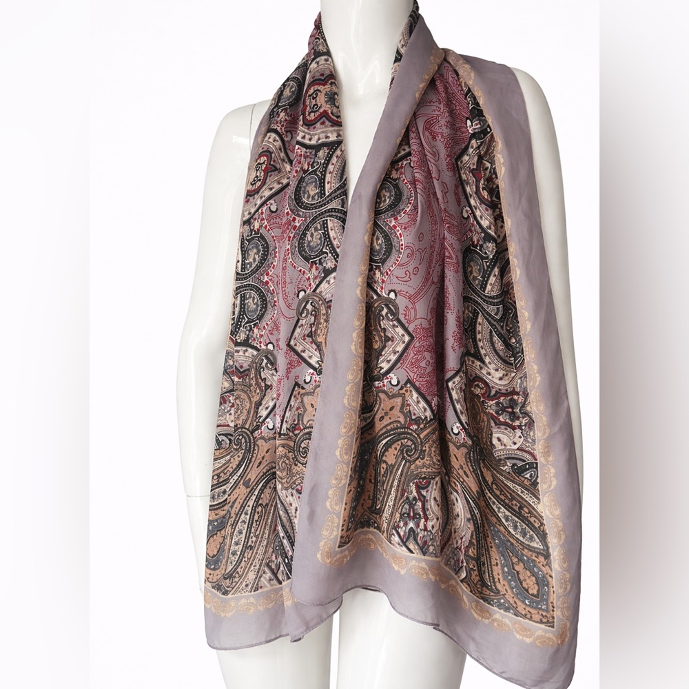 Paisley Print Scarf in Purple and Black Oversized Luxury Wrap | 23” x 63”